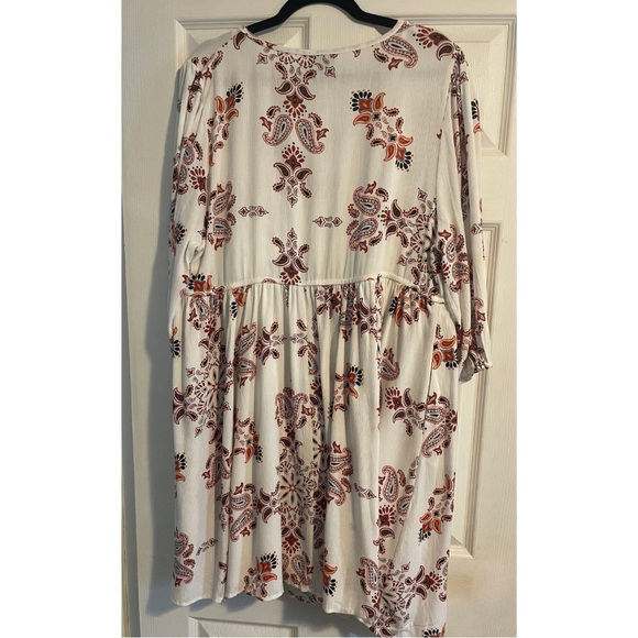 Torrid White Rust-Orange Paisley 3/4 Sleeve Washable Tunic Dress & Slip, Size 1X - Picture 4 of 6